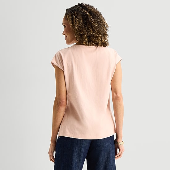 Liz Claiborne Womens Crew Neck Short Sleeve Embroidered Blouse