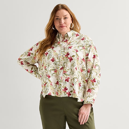 Liz Claiborne Womens Plus Long Sleeve Blouse