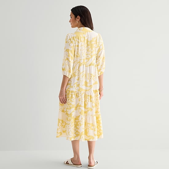52seven Womens Midi 3/4 Sleeve Floral Shift Dress