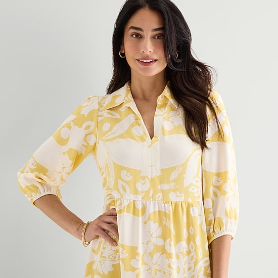 52seven Womens Midi 3/4 Sleeve Floral Shift Dress