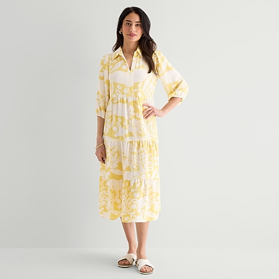 52seven Womens Midi 3/4 Sleeve Floral Shift Dress