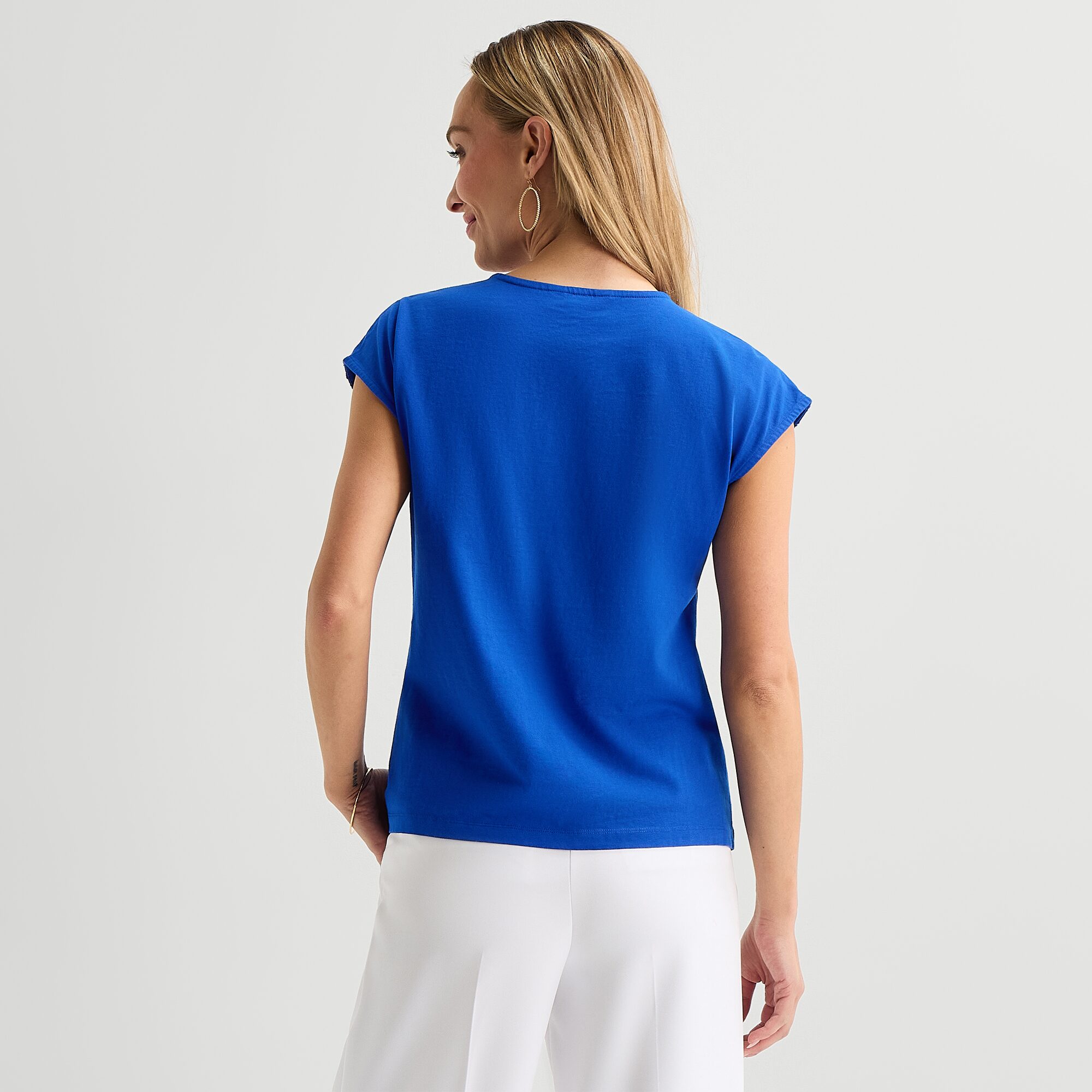 Liz Claiborne Womens Crew Neck Short Sleeve Embroidered Blouse