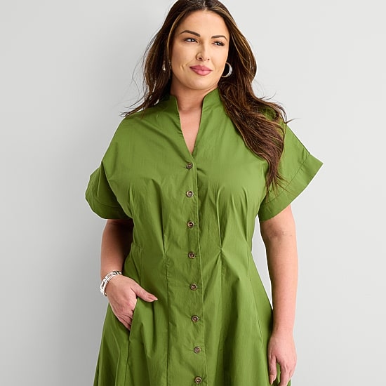 Liz Claiborne Womens Plus Midi V Neck Short Sleeve A-Line Dress