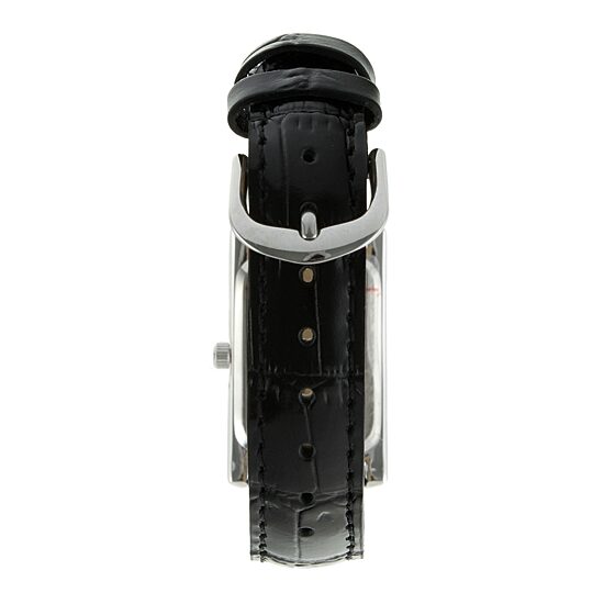 Peugeot® Womens Silver-Tone Black Leather Strap Watch	