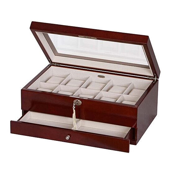 Mele and Co Christo Glass Top Walnut-Finish Watch Box