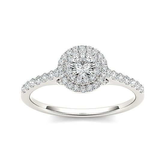 1/2 CT.T.W. Natural Diamond Halo 10K White Gold Engagement Ring