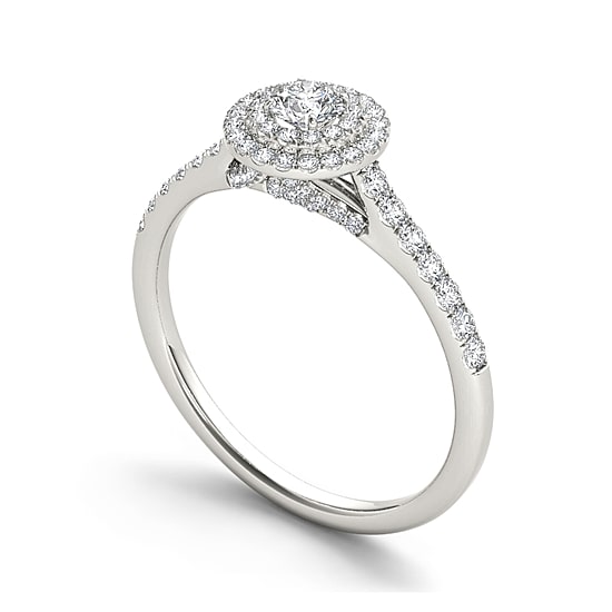 1/2 CT.T.W. Natural Diamond Halo 10K White Gold Engagement Ring