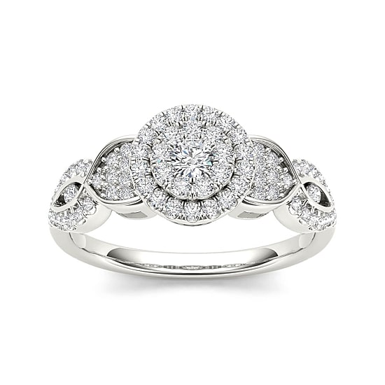1/2 CT.T.W. Natural Diamond Cluster 10K White Gold Engagement Ring