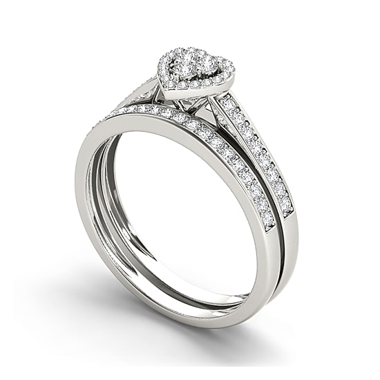 1/2 CT.T.W. Natural Diamond 10K White Gold Heart-Shaped Bridal Set