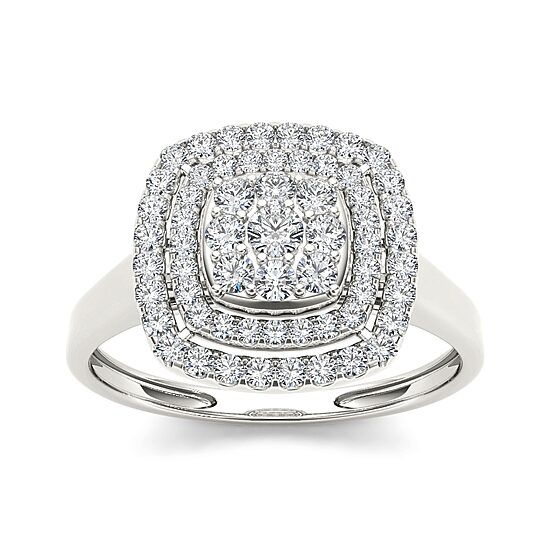 1/2 CT.T.W. Natural Diamond Halo 10K White Gold Engagement Ring