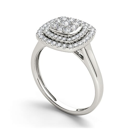 1/2 CT.T.W. Natural Diamond Halo 10K White Gold Engagement Ring