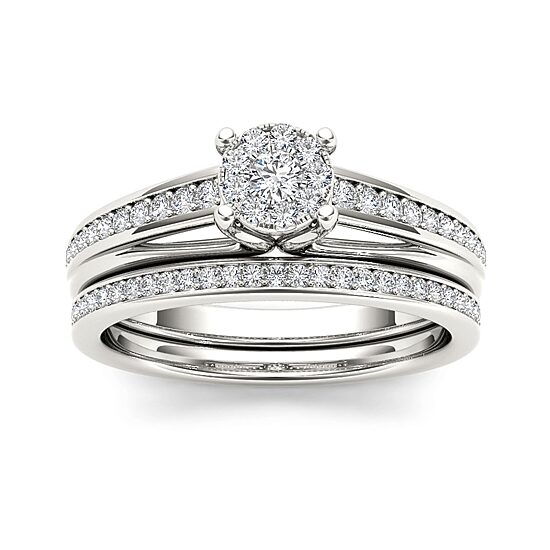 3/8 CT.T.W. Natural Diamond 10K White Gold Bridal Ring Set