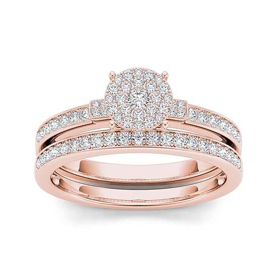 1/2 CT.T.W. Natural Diamond Cluster 10K Rose Gold Bridal Ring Set