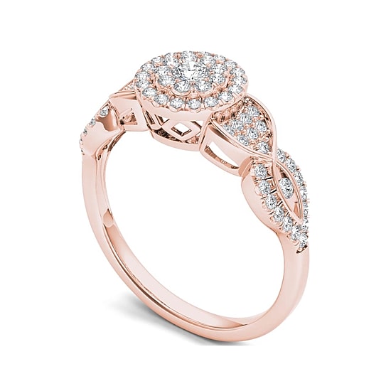 1/2 CT.T.W. Natural Diamond Cluster 10K Rose Gold Engagement Ring