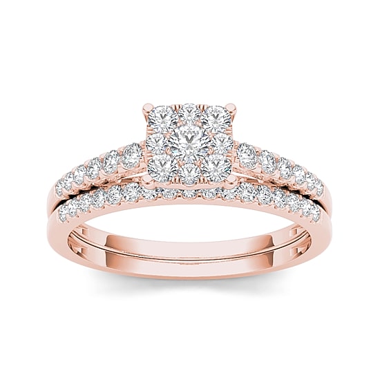 1/2 CT.T.W. Natural Diamond 10K Rose Gold Bridal Ring Set