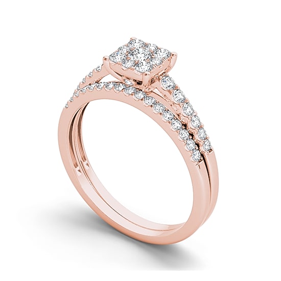 1/2 CT.T.W. Natural Diamond 10K Rose Gold Bridal Ring Set