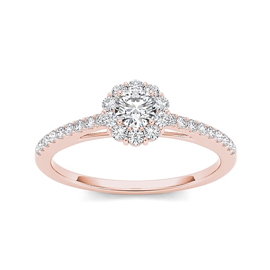1/2 CT.T.W. Natural Diamond 10K Rose Gold Halo Engagement Ring