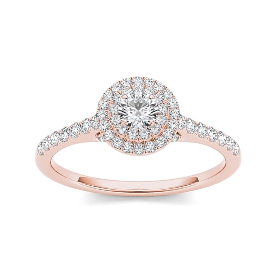 1/2 CT.T.W. Natural Diamond Halo 10K Rose Gold Engagement Ring