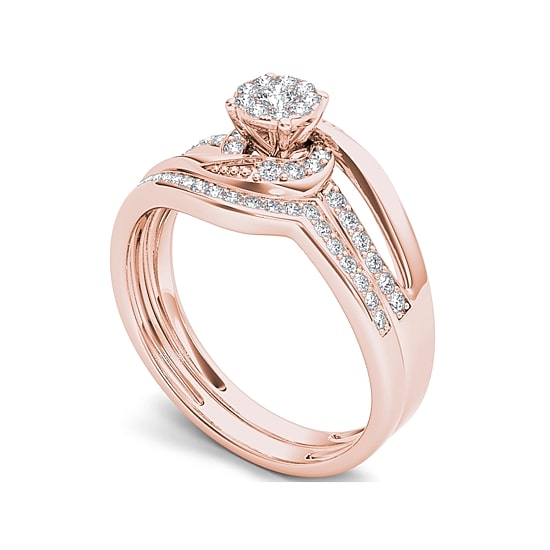 1/3 CT.T.W. Natural Diamond 10K Rose Gold Bridal Set