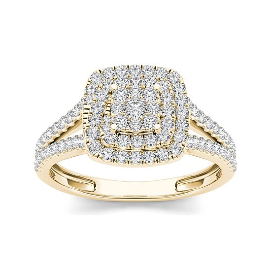 1/2 CT.T.W. Natural Diamond Cluster 10K Yellow Gold Engagement Ring