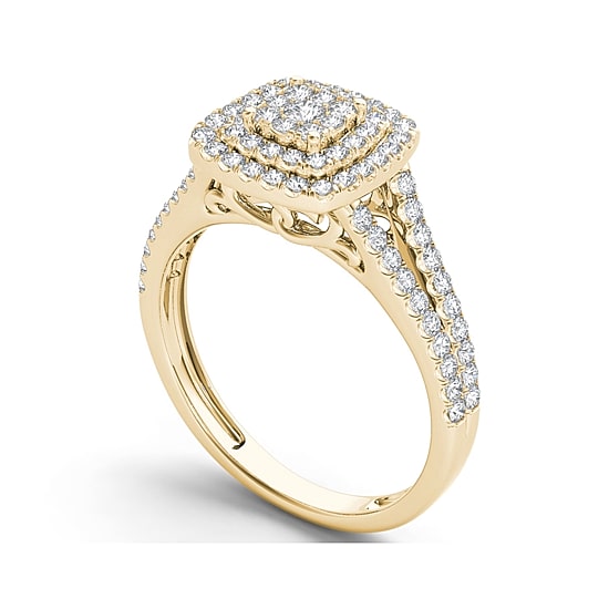 1/2 CT.T.W. Natural Diamond Cluster 10K Yellow Gold Engagement Ring