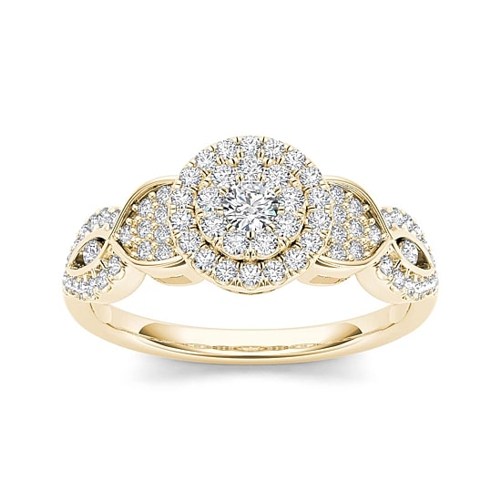 1/2 CT.T.W. Natural Diamond Cluster 10K Yellow Gold Engagement Ring