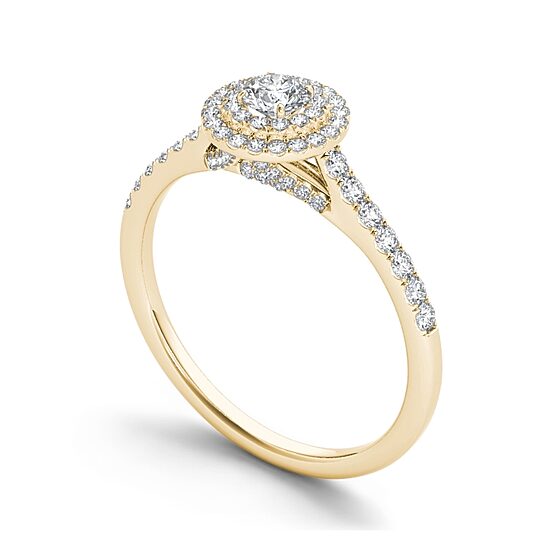 1/2 CT.T.W. Natural Diamond Halo 10K Yellow Gold Engagement Ring