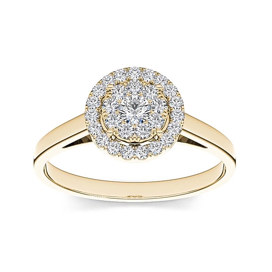 1/3 CT.T.W. Natural Diamond 10K Yellow Gold Round Cluster Engagement Ring