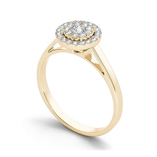 1/3 CT.T.W. Natural Diamond 10K Yellow Gold Round Cluster Engagement Ring
