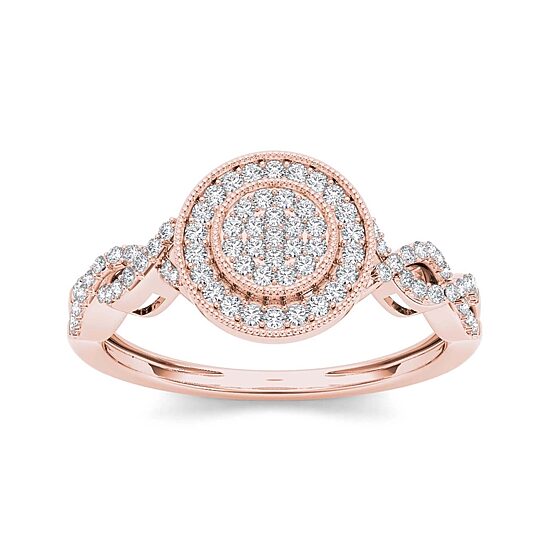 1/5 CT.T.W. Natural Diamond 10K Rose Gold Cluster Engagement Ring
