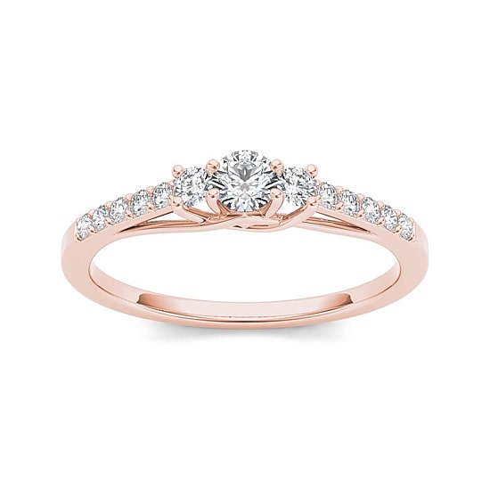 1/3 CT.T.W. Natural Diamond 10K Rose Gold 3-Stone Engagement Ring