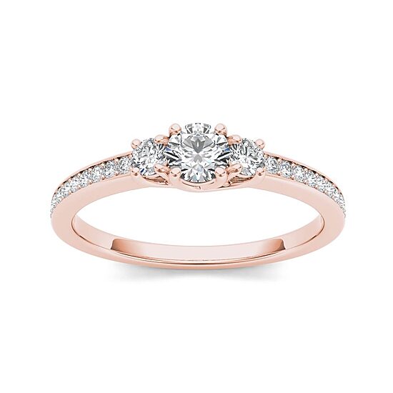 1/2 CT.T.W. Natural Diamond 14K Rose Gold 3-Stone Engagement Ring
