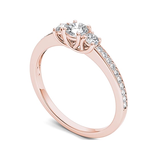 1/2 CT.T.W. Natural Diamond 14K Rose Gold 3-Stone Engagement Ring