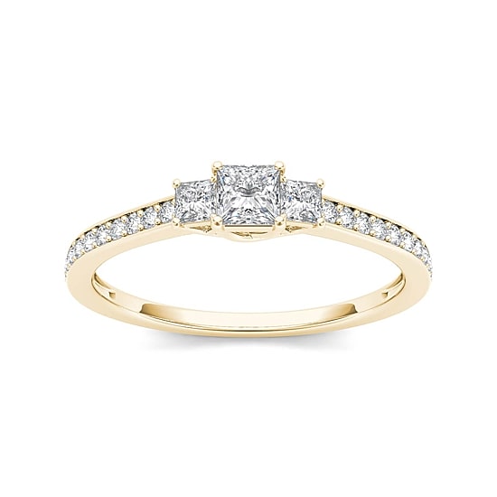 1/2 CT.T.W. Natural Diamond 14K Yellow Gold 3-Stone Engagement Ring