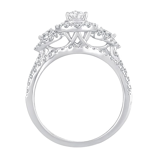 Womens 1 CT. T.W. Natural White Diamond 10K Gold Pear Side Stone Halo Bridal Set