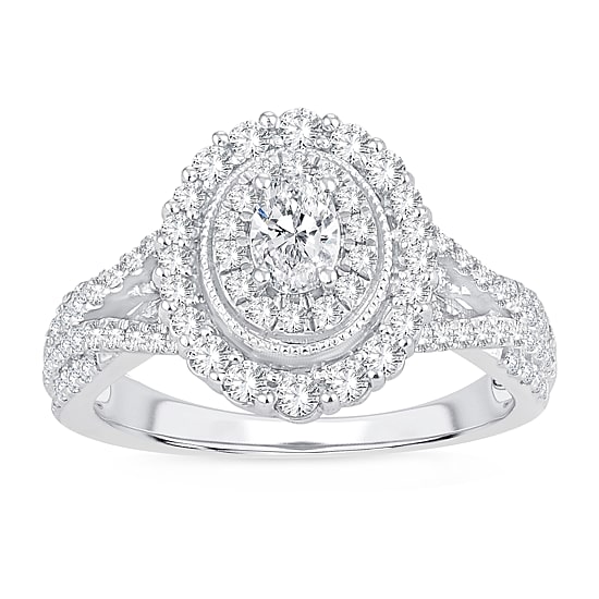 Womens 1 CT. T.W. Natural White Diamond 10K Gold Oval Engagement Ring