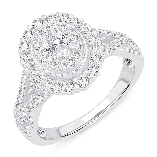 Womens 1 CT. T.W. Natural White Diamond 10K Gold Oval Engagement Ring