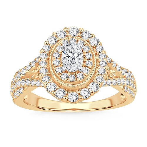 Modern Bride Womens 1 Ct. T.w. Natural White Diamond 10k Gold Oval Engagement Ring In Yellow