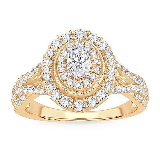 Womens 1 CT. T.W. Natural White Diamond 10K Gold Oval Engagement Ring