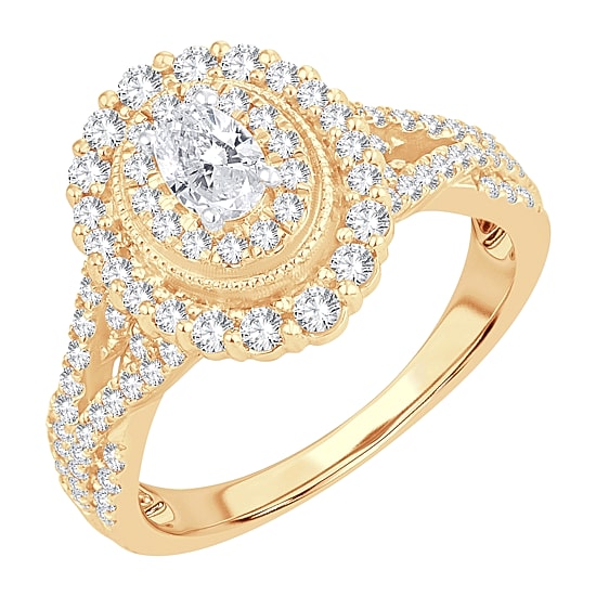 Womens 1 CT. T.W. Natural White Diamond 10K Gold Oval Engagement Ring