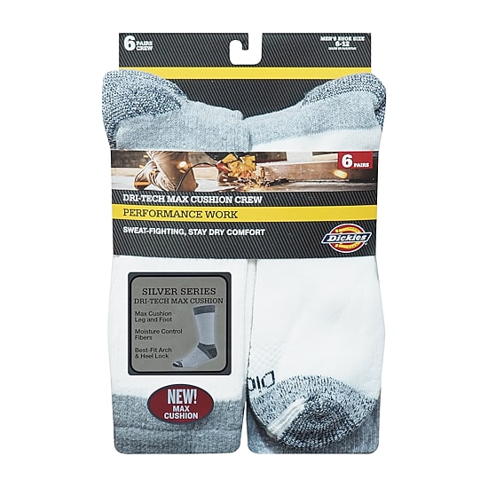 Dickies Dri-Tech Max Cushion Work Mens 6 Pair Crew Socks