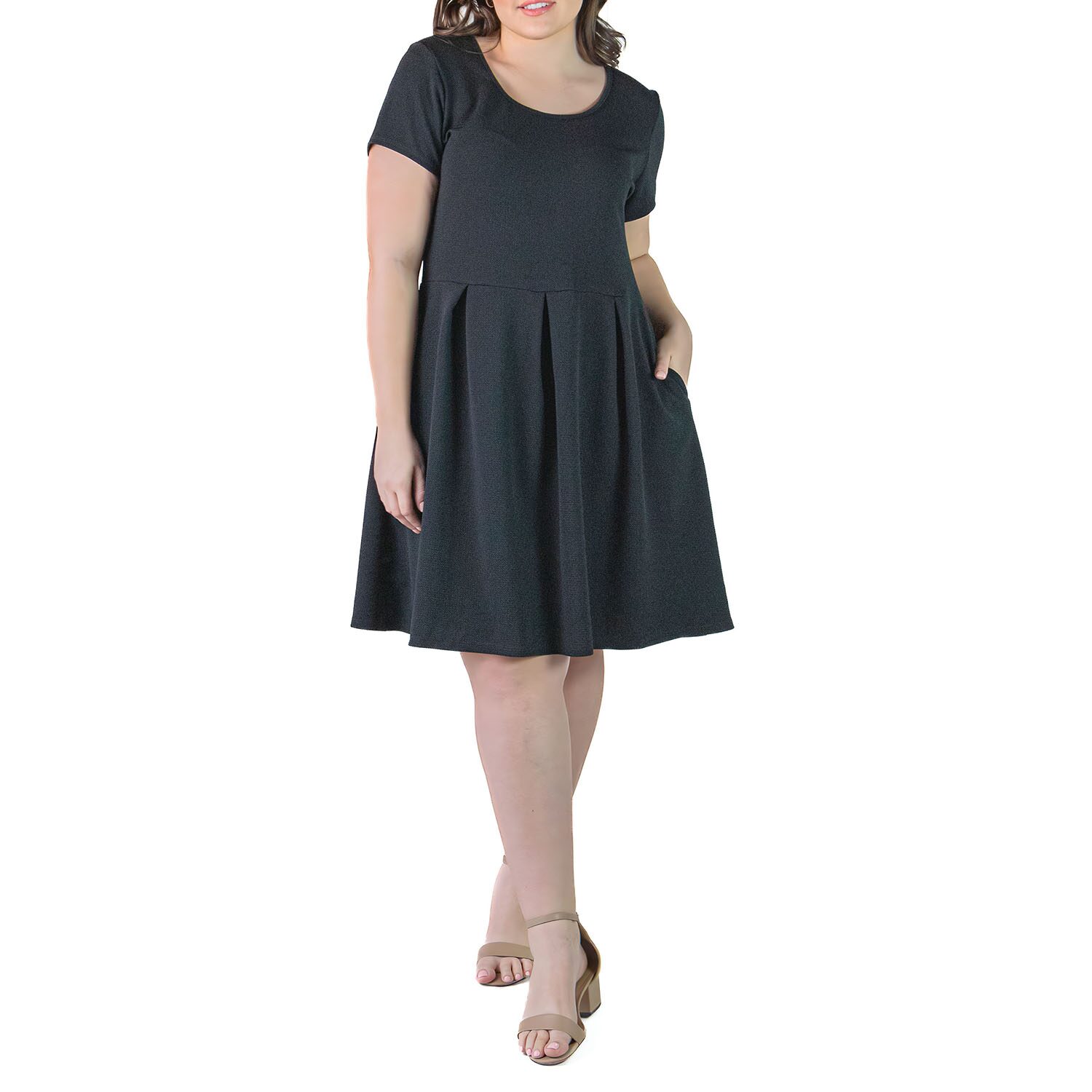 24seven Comfort Apparel Womens Plus Scoop Neck Short Sleeve Fit + Flare Dress