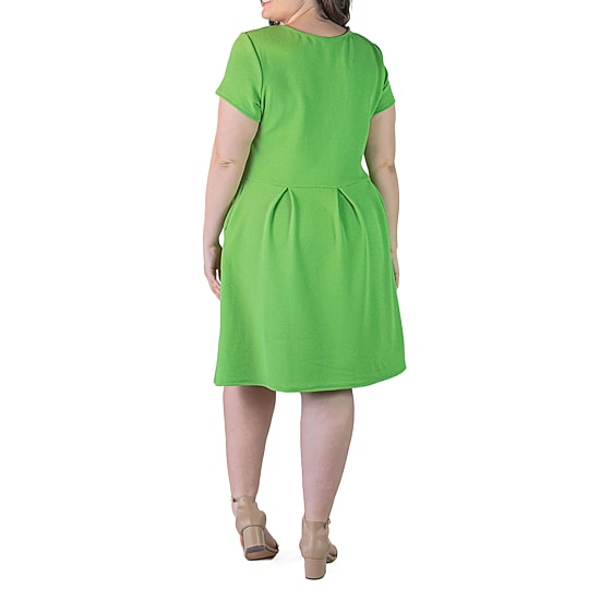 24seven Comfort Apparel Womens Plus Scoop Neck Short Sleeve Fit + Flare Dress