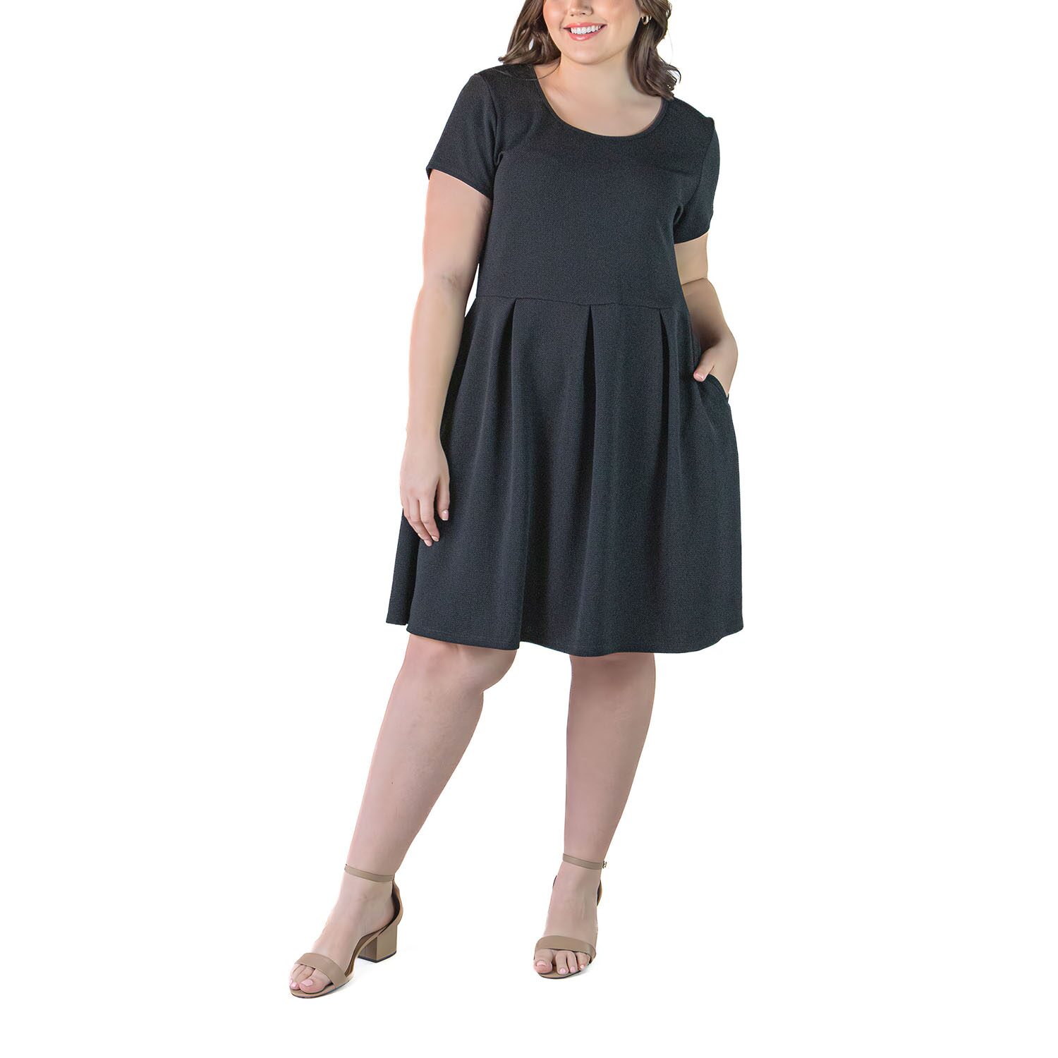 24seven Comfort Apparel Womens Plus Scoop Neck Short Sleeve Fit + Flare Dress
