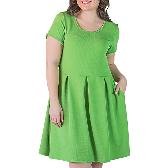 24seven Comfort Apparel Womens Plus Scoop Neck Short Sleeve Fit + Flare Dress