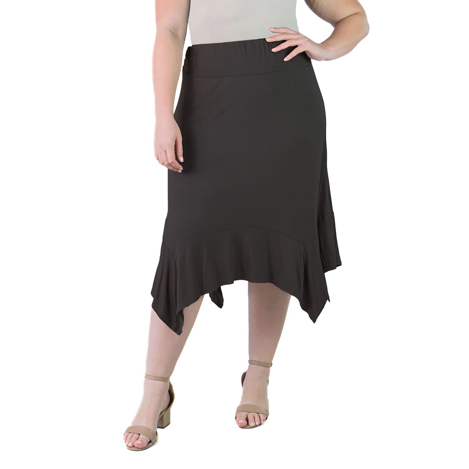 24seven Comfort Apparel Womens Plus Mid Rise Midi A-Line Skirt