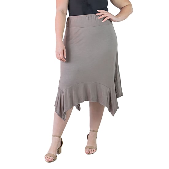 24seven Comfort Apparel Womens Plus Mid Rise Midi A-Line Skirt