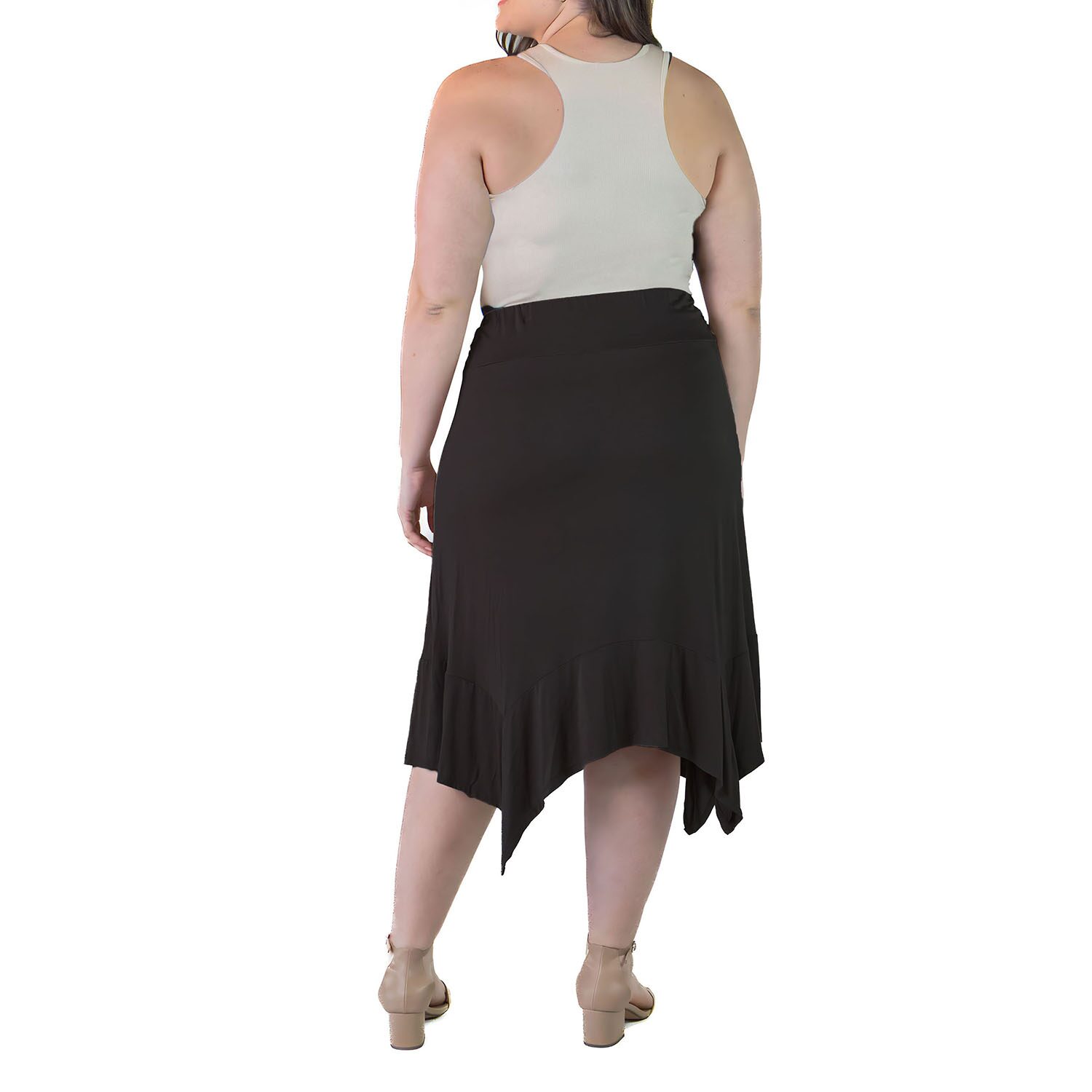 24seven Comfort Apparel Womens Plus Mid Rise Midi A-Line Skirt