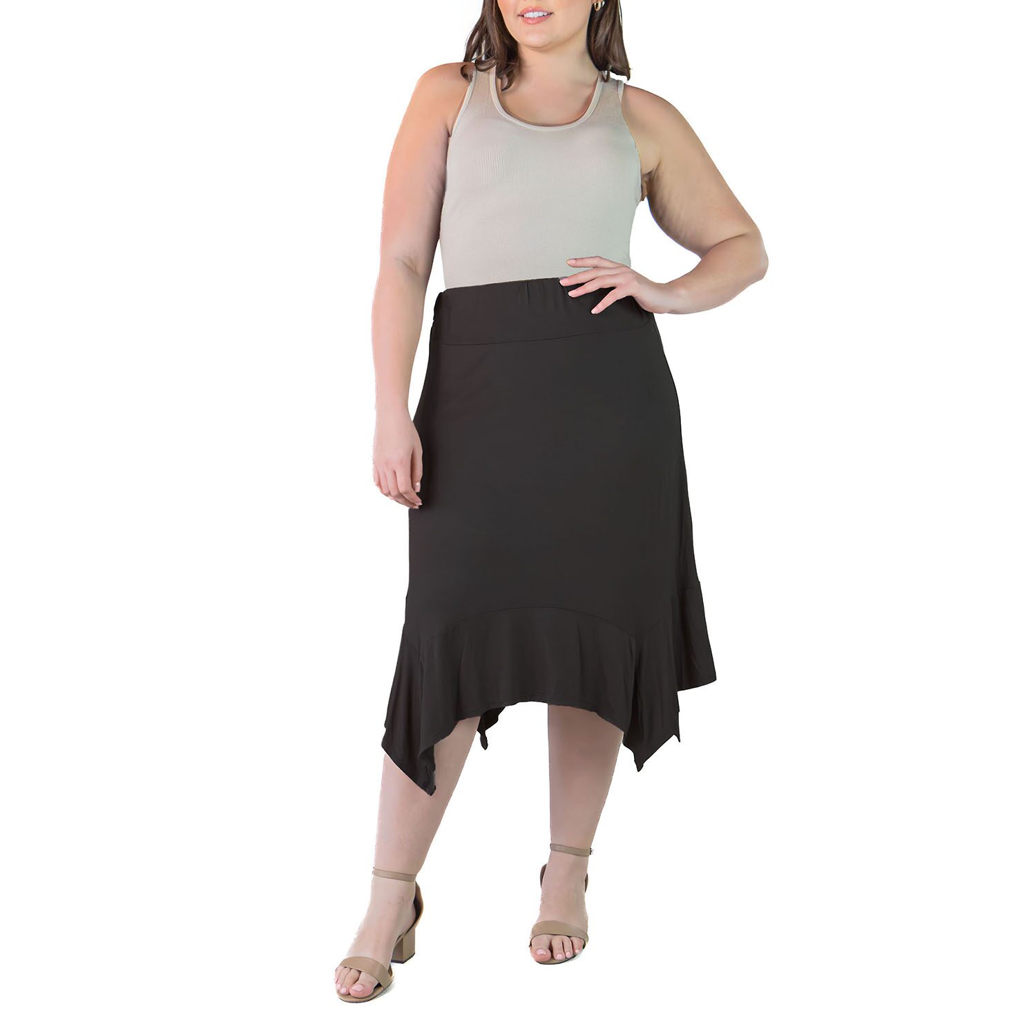 24seven Comfort Apparel Womens Plus Mid Rise Midi A-Line Skirt