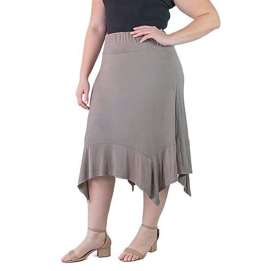 24seven Comfort Apparel Womens Plus Mid Rise Midi A-Line Skirt
